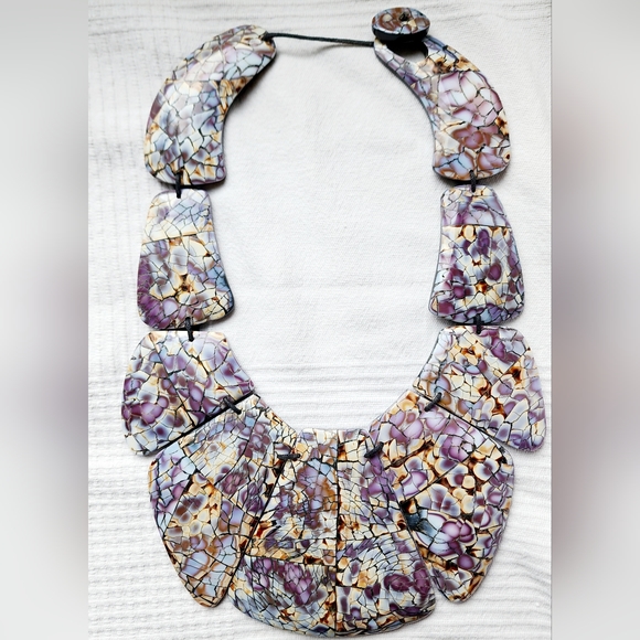 Statement Purple, Cream & Blue Abalone Shell Necklace - Picture 7 of 7